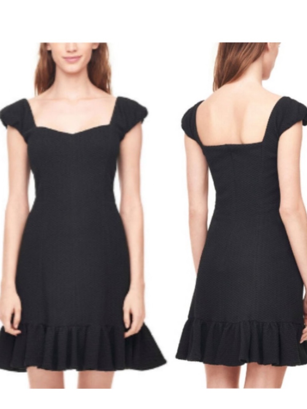 Rebecca Taylor Black Cap-Sleeve Ruffle Hem Dress Sz6
